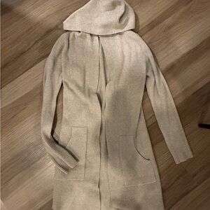 Cyrus Cream Hooded Long Ribbed Cardigan